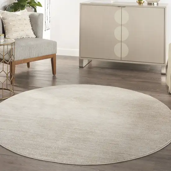 Beige And Ivory Round Indoor Outdoor Area Rug Photo 5
