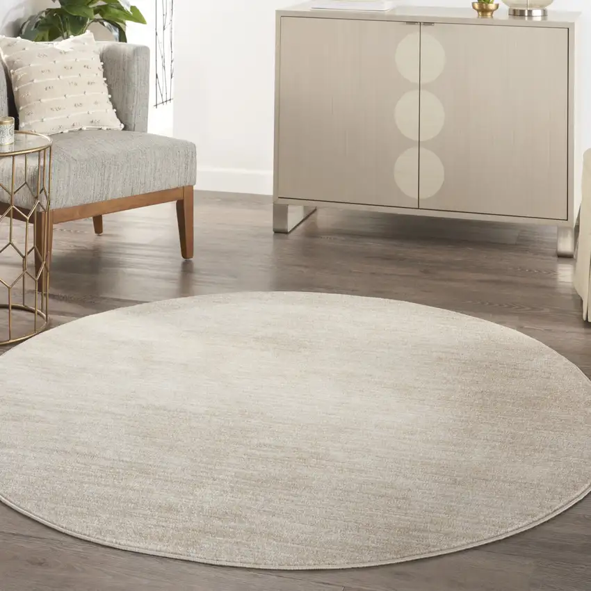 Beige And Ivory Round Indoor Outdoor Area Rug Photo 5