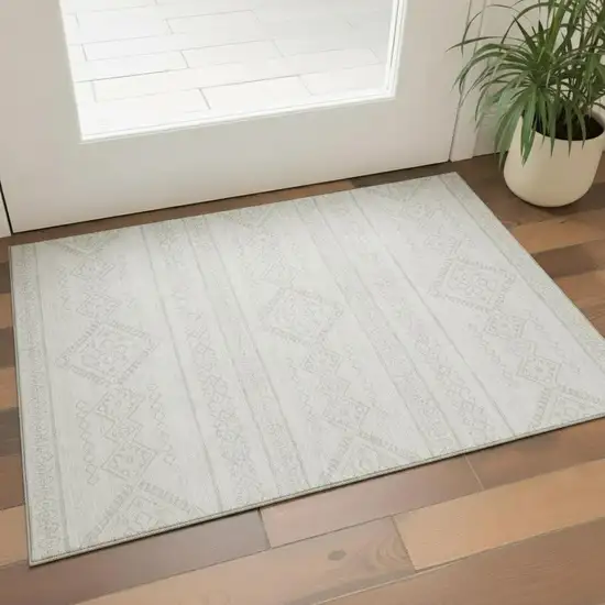 Ivory And Beige Southwestern Washable Area Rug With UV Protection Photo 1