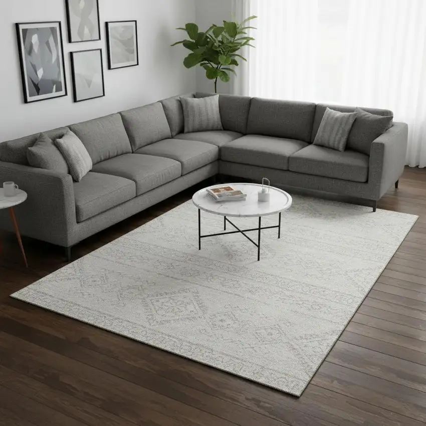 Ivory And Beige Southwestern Washable Area Rug With UV Protection Photo 2