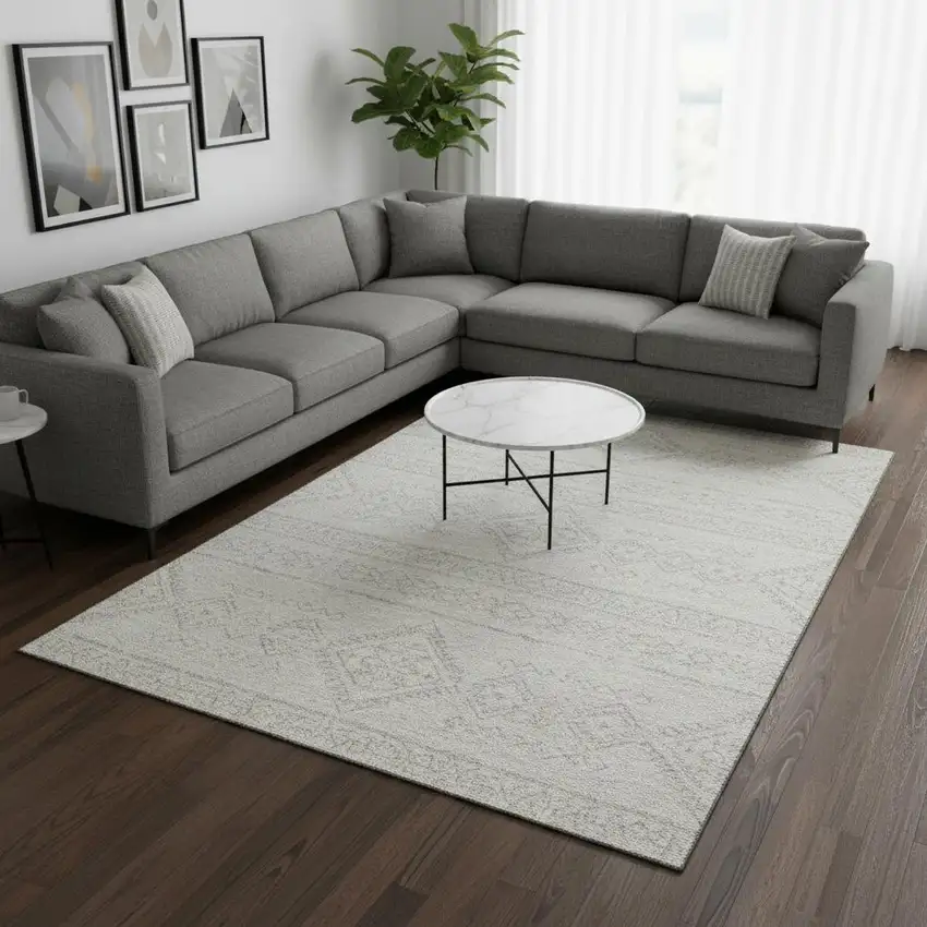 Ivory And Beige Southwestern Washable Area Rug With UV Protection Photo 2