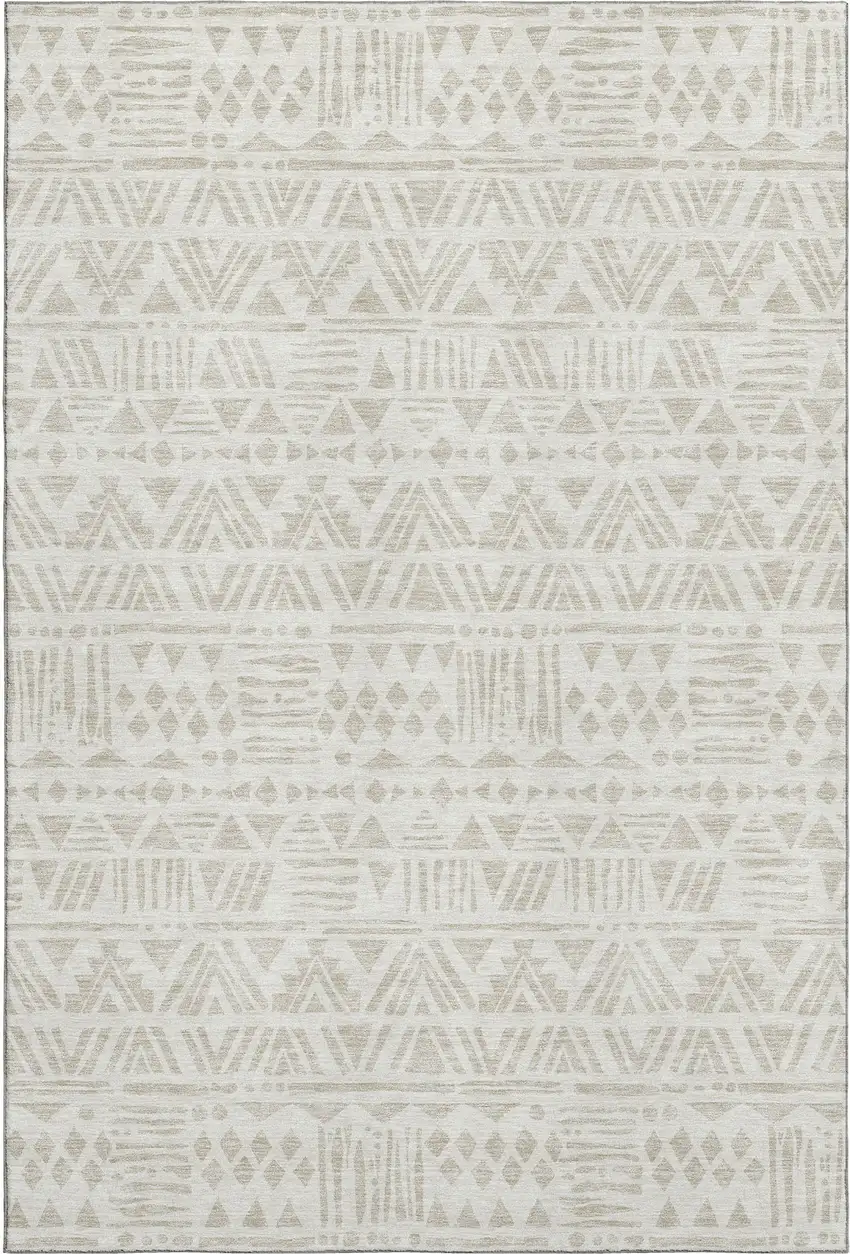 Ivory And Beige Southwestern Washable Area Rug With UV Protection Photo 1