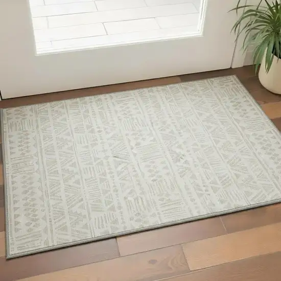 Ivory And Beige Southwestern Washable Area Rug With UV Protection Photo 2
