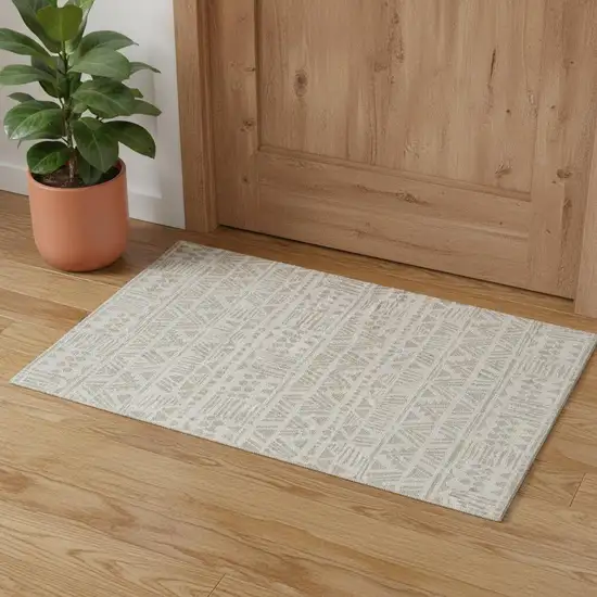 Ivory And Beige Southwestern Washable Area Rug With UV Protection Photo 1