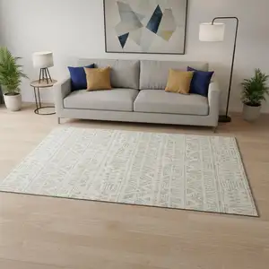 Photo of Ivory And Beige Southwestern Washable Area Rug With UV Protection