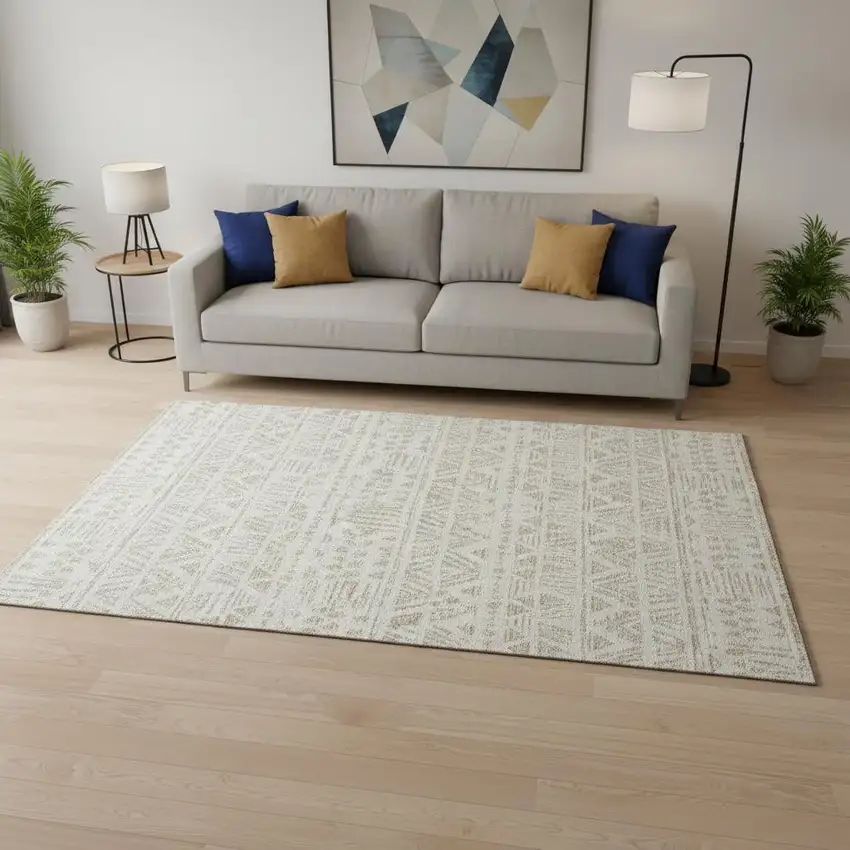 Ivory And Beige Southwestern Washable Area Rug With UV Protection Photo 2