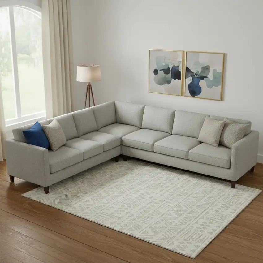 Ivory And Beige Southwestern Washable Area Rug With UV Protection Photo 1