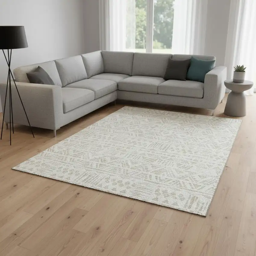 Ivory And Beige Southwestern Washable Area Rug With UV Protection Photo 2