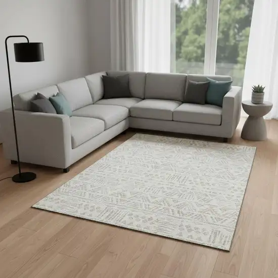 Ivory And Beige Southwestern Washable Area Rug With UV Protection Photo 2