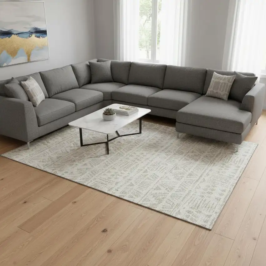 Ivory And Beige Southwestern Washable Area Rug With UV Protection Photo 2