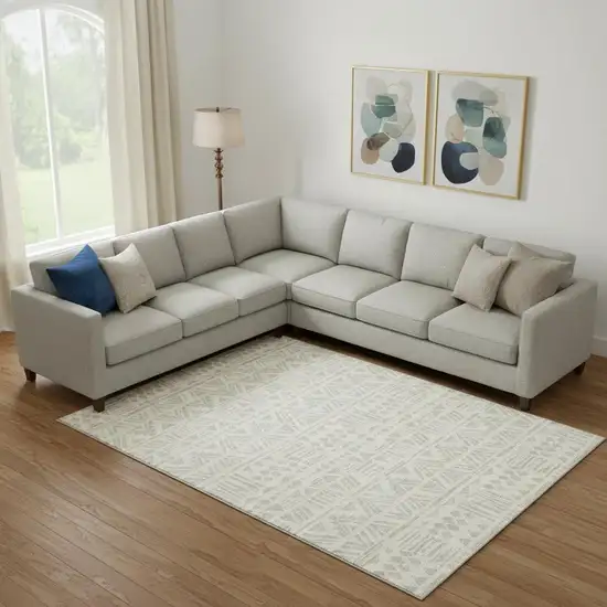 Ivory And Beige Southwestern Washable Area Rug With UV Protection Photo 1