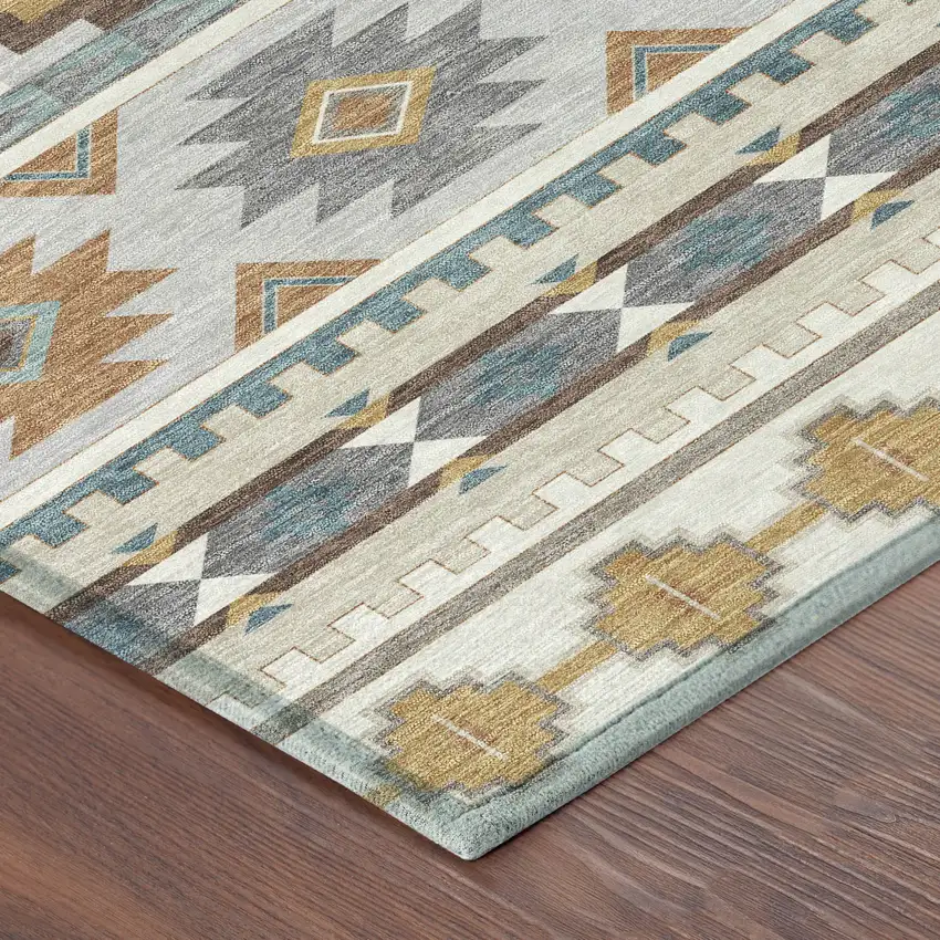 Ivory And Beige Southwestern Washable Indoor Outdoor Area Rug Photo 8