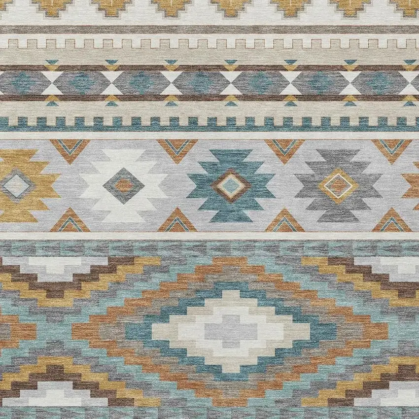 Ivory And Beige Southwestern Washable Indoor Outdoor Area Rug Photo 2