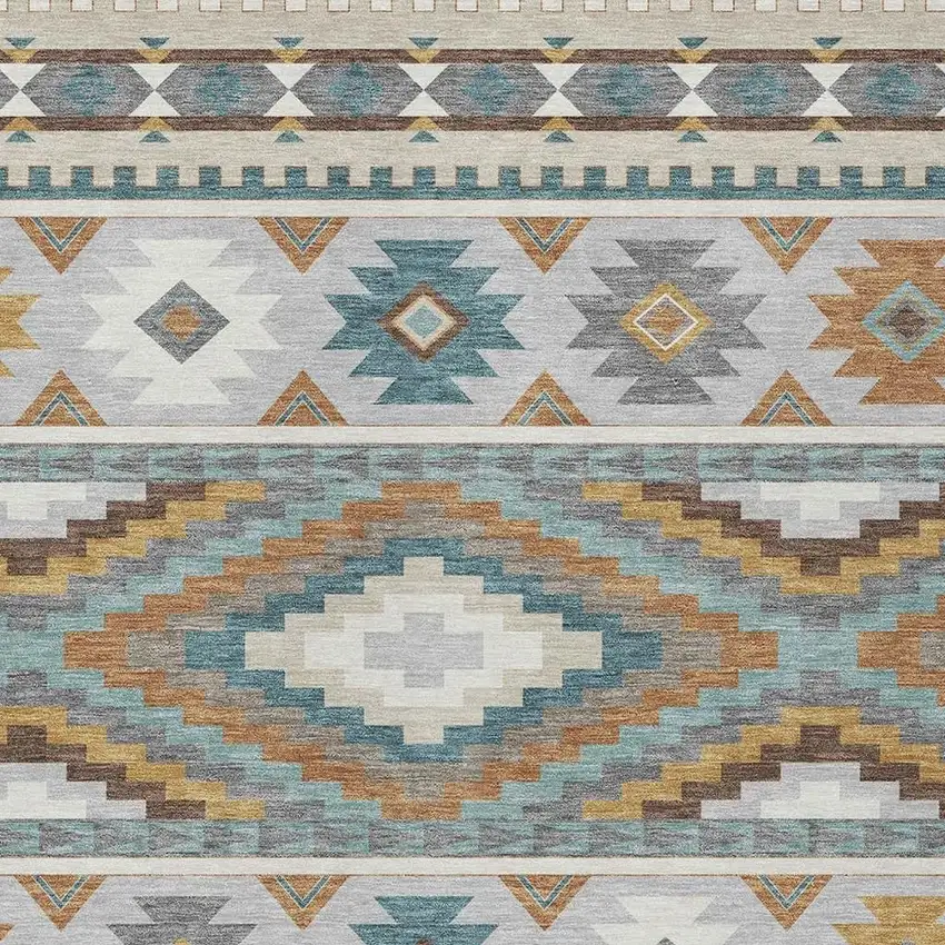 Ivory And Beige Southwestern Washable Indoor Outdoor Area Rug Photo 2