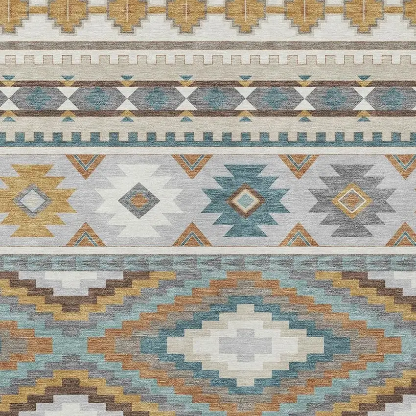 Ivory And Beige Southwestern Washable Indoor Outdoor Area Rug Photo 2