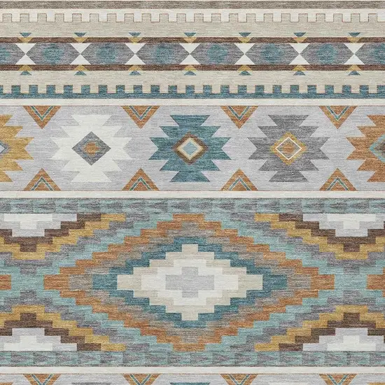 Ivory And Beige Southwestern Washable Indoor Outdoor Area Rug Photo 2