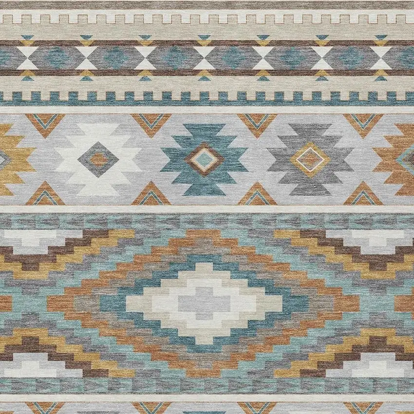 Ivory And Beige Southwestern Washable Indoor Outdoor Area Rug Photo 2