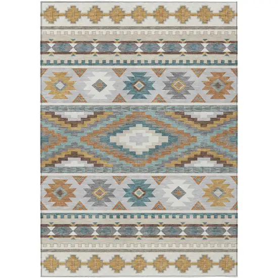 Ivory And Beige Southwestern Washable Indoor Outdoor Area Rug Photo 1