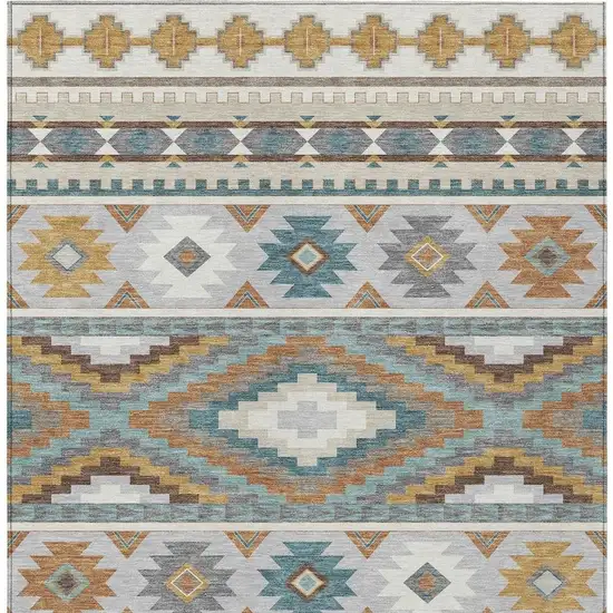 Ivory And Beige Southwestern Washable Indoor Outdoor Area Rug Photo 3