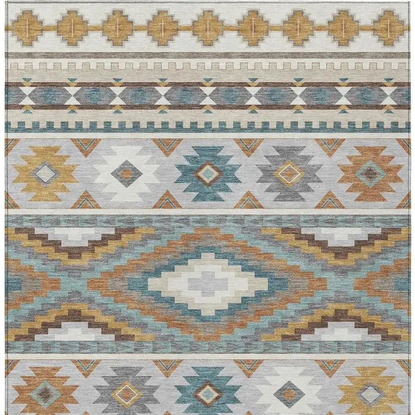 Ivory And Beige Southwestern Washable Indoor Outdoor Area Rug Photo 3