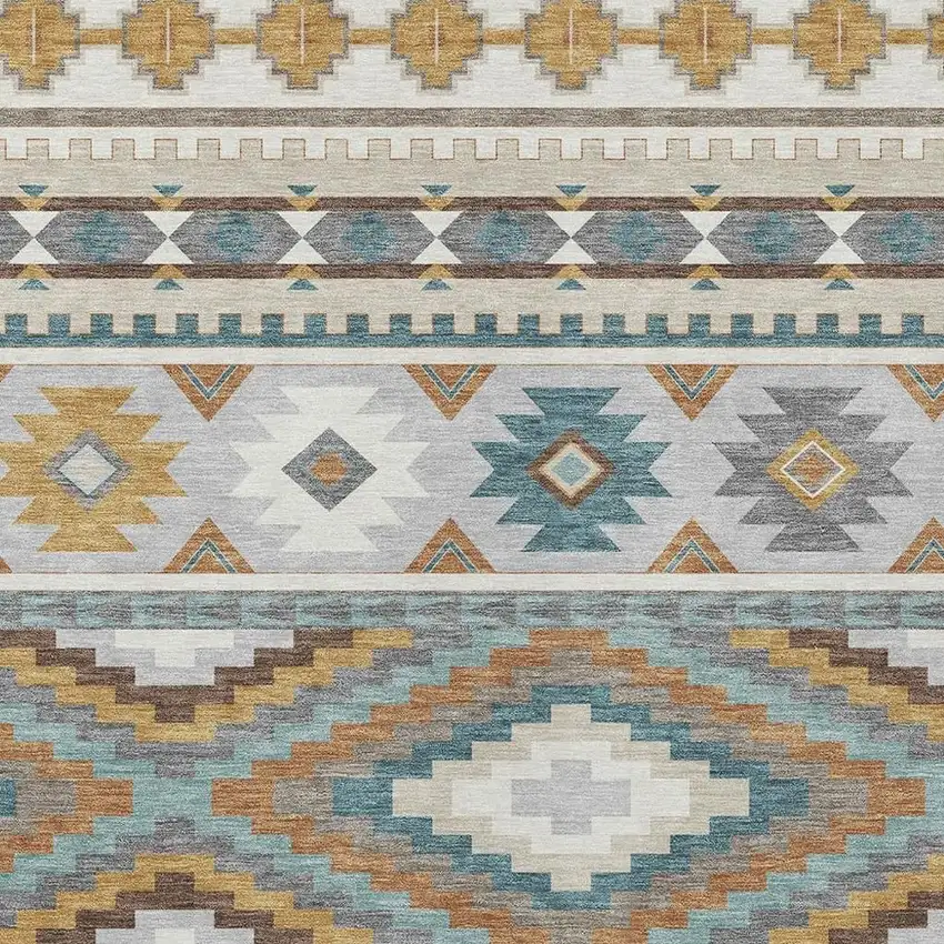 Ivory And Beige Southwestern Washable Indoor Outdoor Area Rug Photo 2