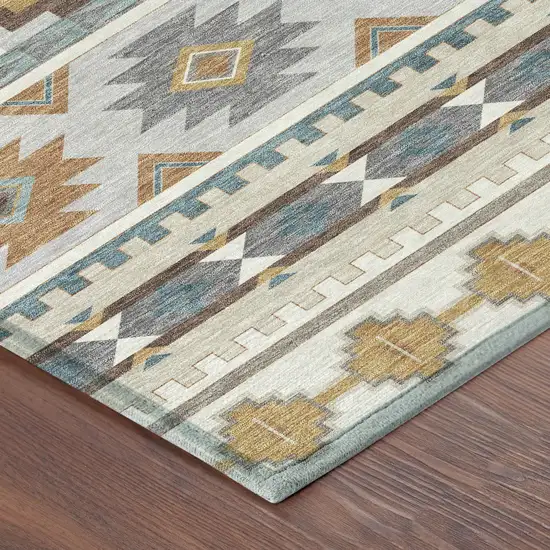 Ivory And Beige Southwestern Washable Indoor Outdoor Area Rug Photo 8