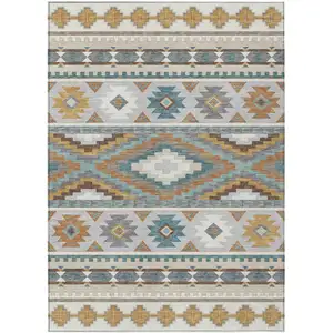 Photo of Ivory And Beige Southwestern Washable Indoor Outdoor Area Rug