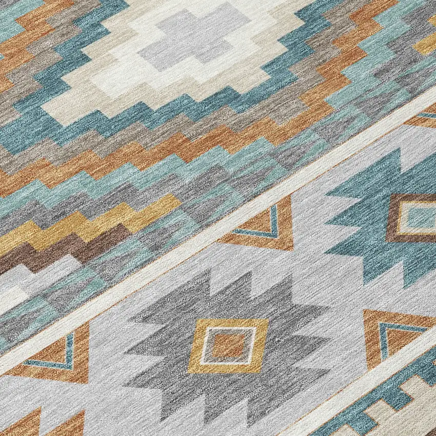 Ivory And Beige Southwestern Washable Indoor Outdoor Area Rug Photo 9