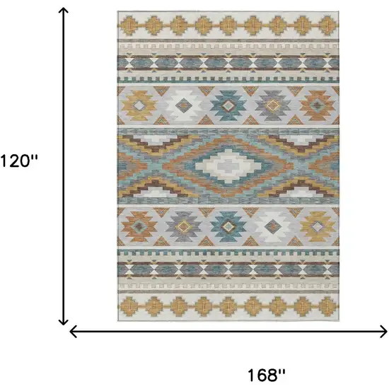 Ivory And Beige Southwestern Washable Indoor Outdoor Area Rug Photo 6