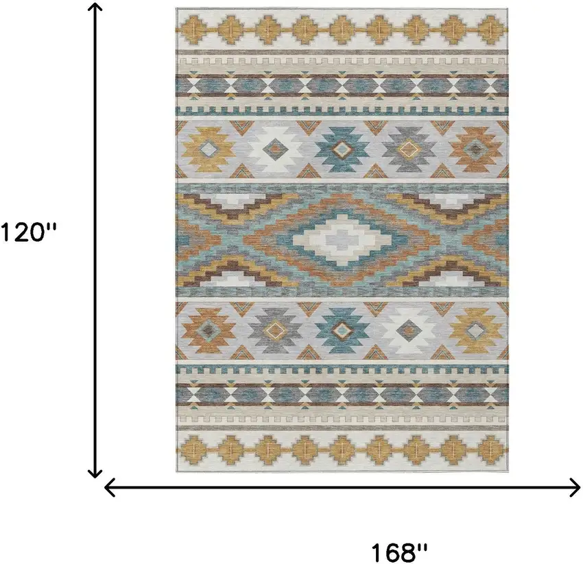 Ivory And Beige Southwestern Washable Indoor Outdoor Area Rug Photo 6