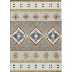Photo of Ivory And Beige Southwestern Washable Indoor Outdoor Area Rug