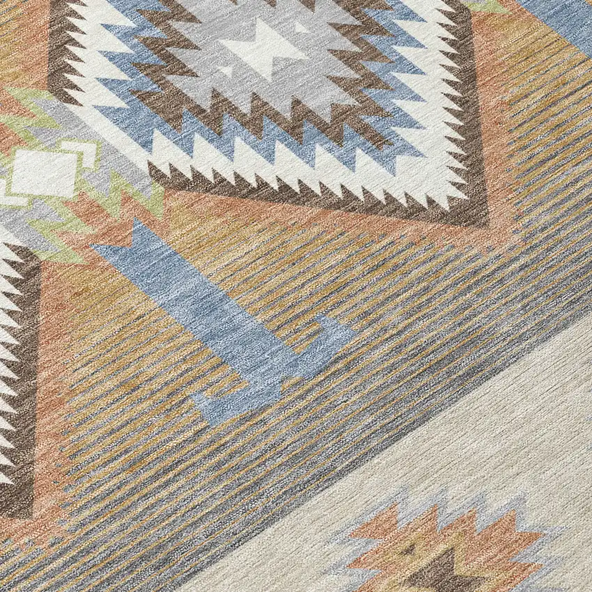 Ivory And Beige Southwestern Washable Indoor Outdoor Area Rug Photo 9