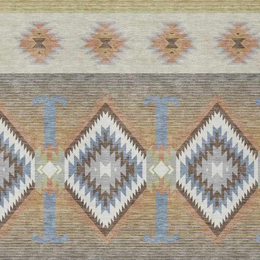 Ivory And Beige Southwestern Washable Indoor Outdoor Area Rug Photo 2