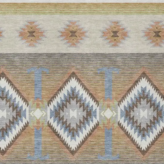 Ivory And Beige Southwestern Washable Indoor Outdoor Area Rug Photo 2