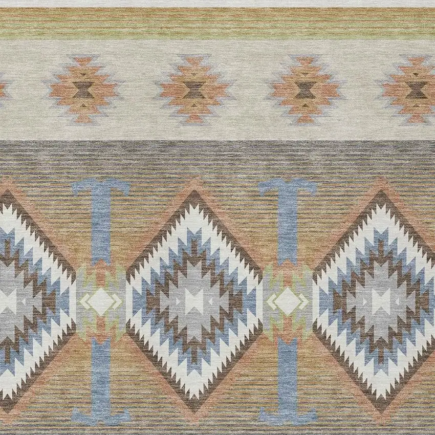 Ivory And Beige Southwestern Washable Indoor Outdoor Area Rug Photo 2