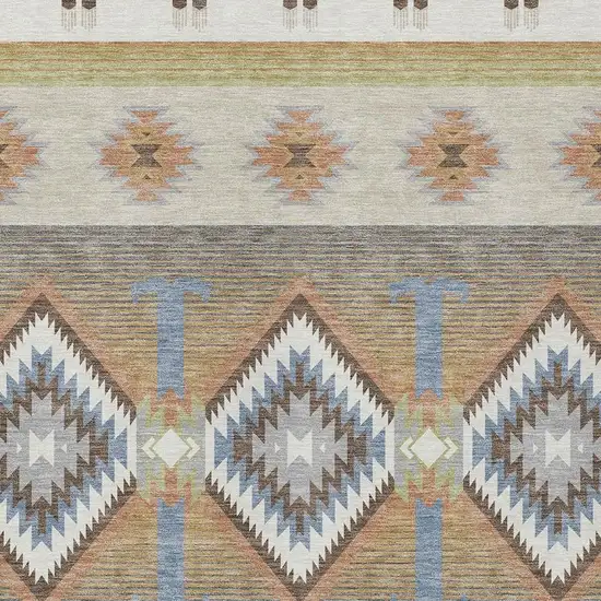 Ivory And Beige Southwestern Washable Indoor Outdoor Area Rug Photo 2