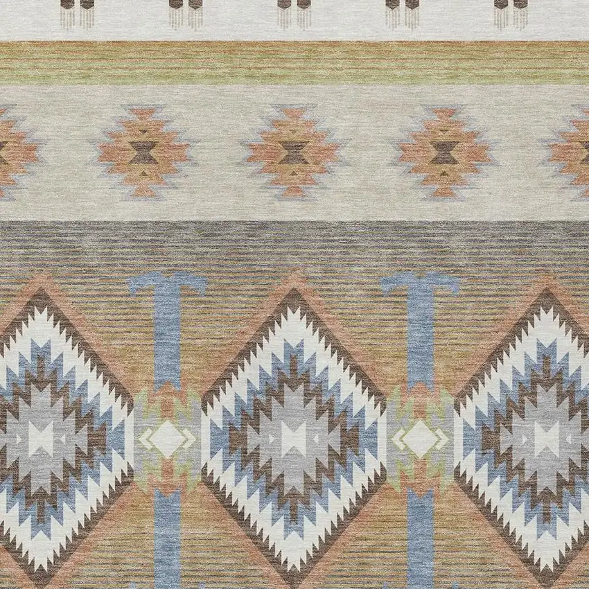 Ivory And Beige Southwestern Washable Indoor Outdoor Area Rug Photo 2