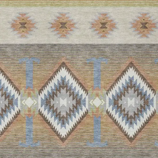 Ivory And Beige Southwestern Washable Indoor Outdoor Area Rug Photo 2
