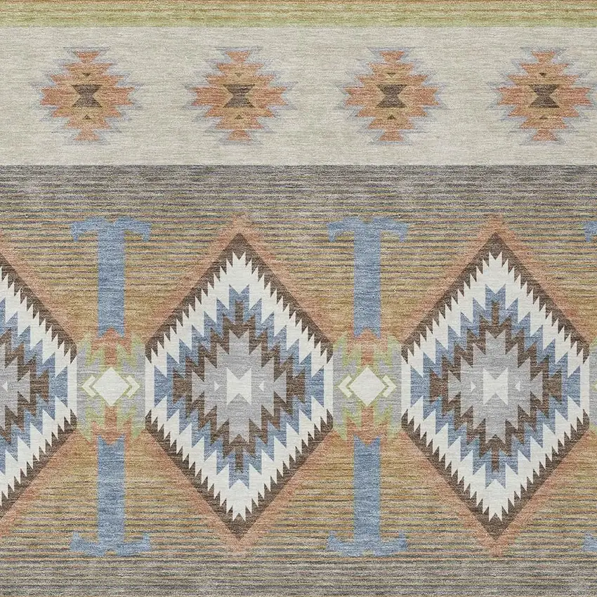 Ivory And Beige Southwestern Washable Indoor Outdoor Area Rug Photo 2