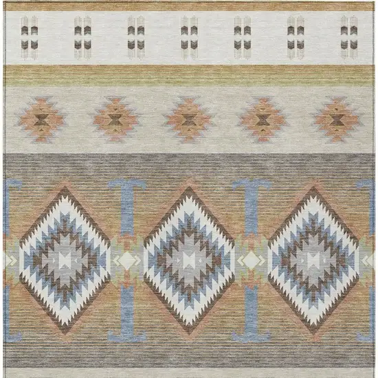 Ivory And Beige Southwestern Washable Indoor Outdoor Area Rug Photo 3