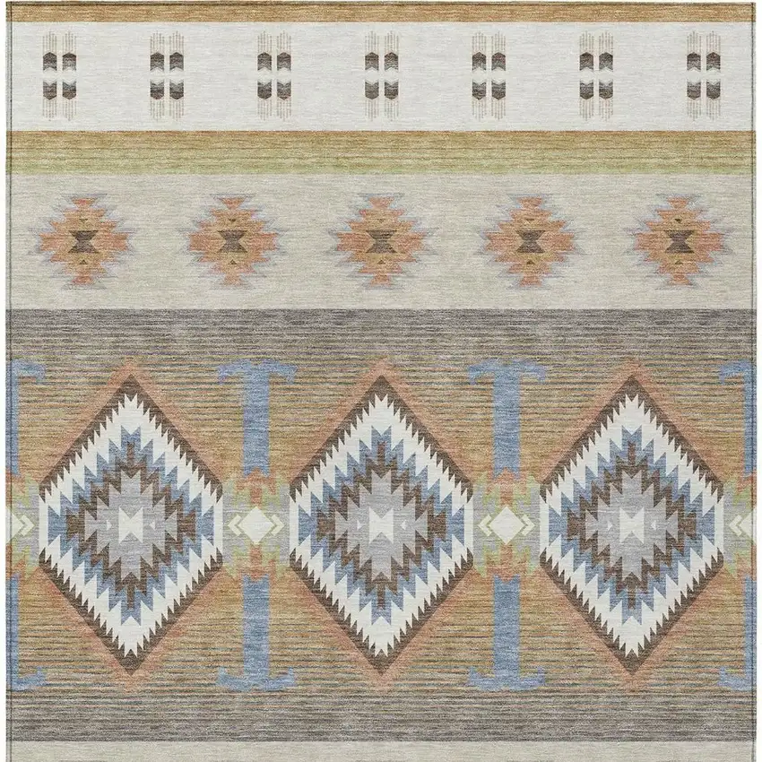 Ivory And Beige Southwestern Washable Indoor Outdoor Area Rug Photo 3