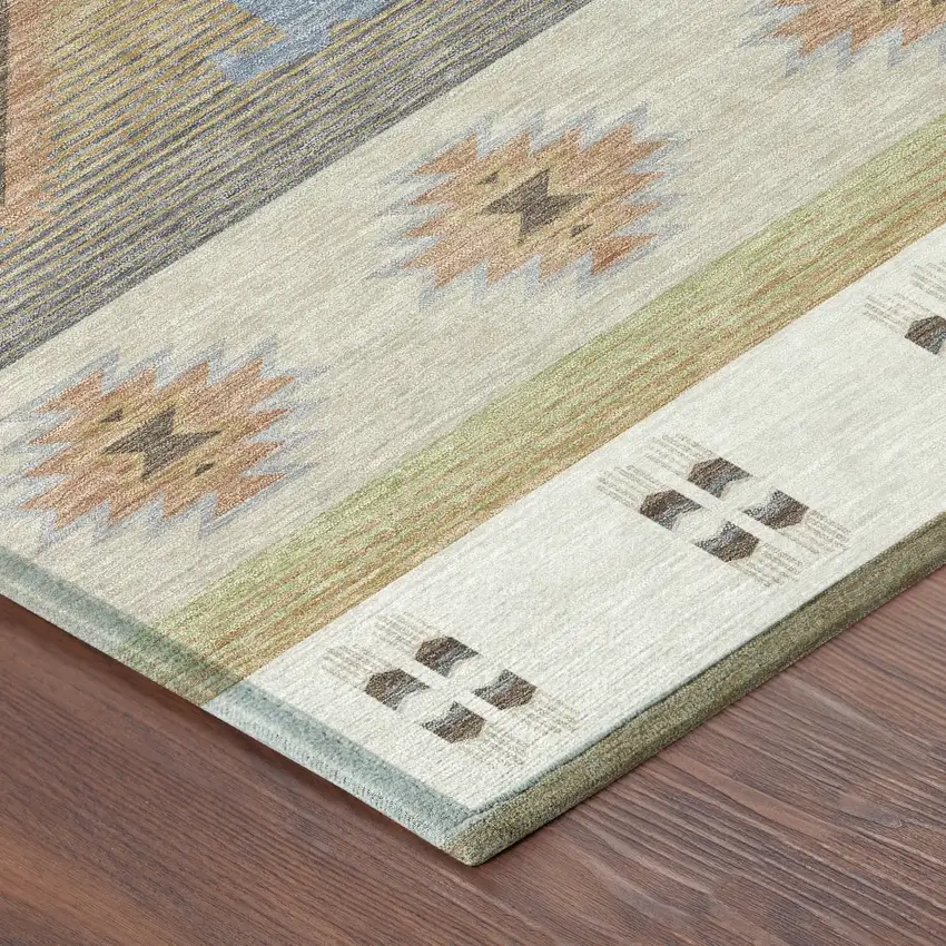 Ivory And Beige Southwestern Washable Indoor Outdoor Area Rug Photo 8