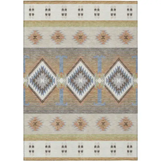 Ivory And Beige Southwestern Washable Indoor Outdoor Area Rug Photo 1