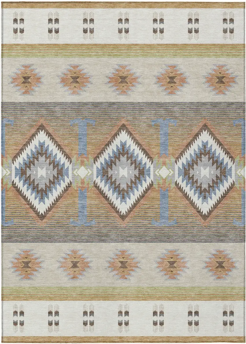 Ivory And Beige Southwestern Washable Indoor Outdoor Area Rug Photo 1
