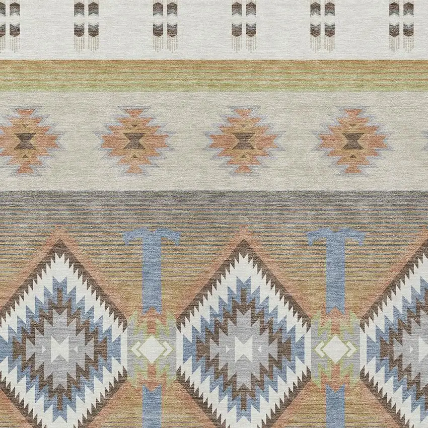Ivory And Beige Southwestern Washable Indoor Outdoor Area Rug Photo 2