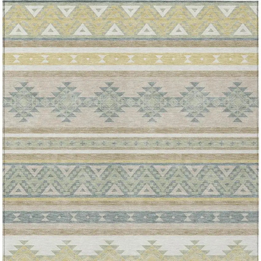 Ivory And Beige Southwestern Washable Indoor Outdoor Area Rug Photo 4