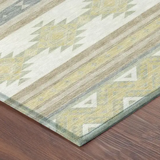 Ivory And Beige Southwestern Washable Indoor Outdoor Area Rug Photo 5