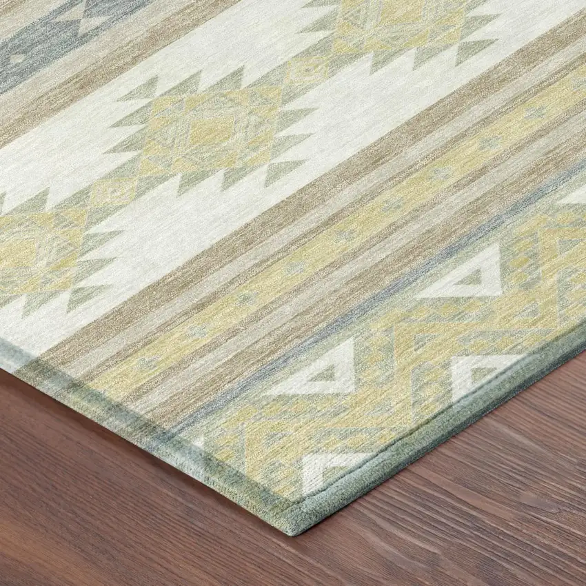 Ivory And Beige Southwestern Washable Indoor Outdoor Area Rug Photo 5