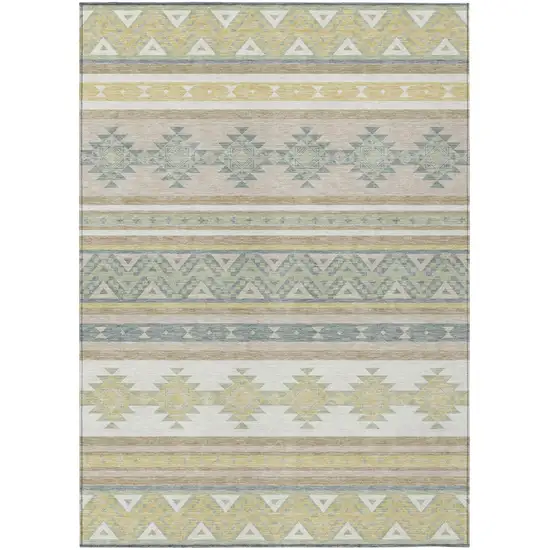 Ivory And Beige Southwestern Washable Indoor Outdoor Area Rug Photo 2