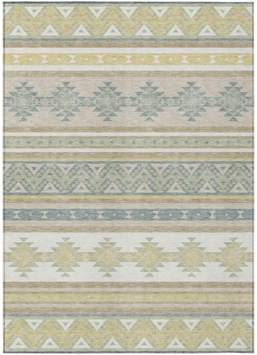 Ivory And Beige Southwestern Washable Indoor Outdoor Area Rug Photo 2